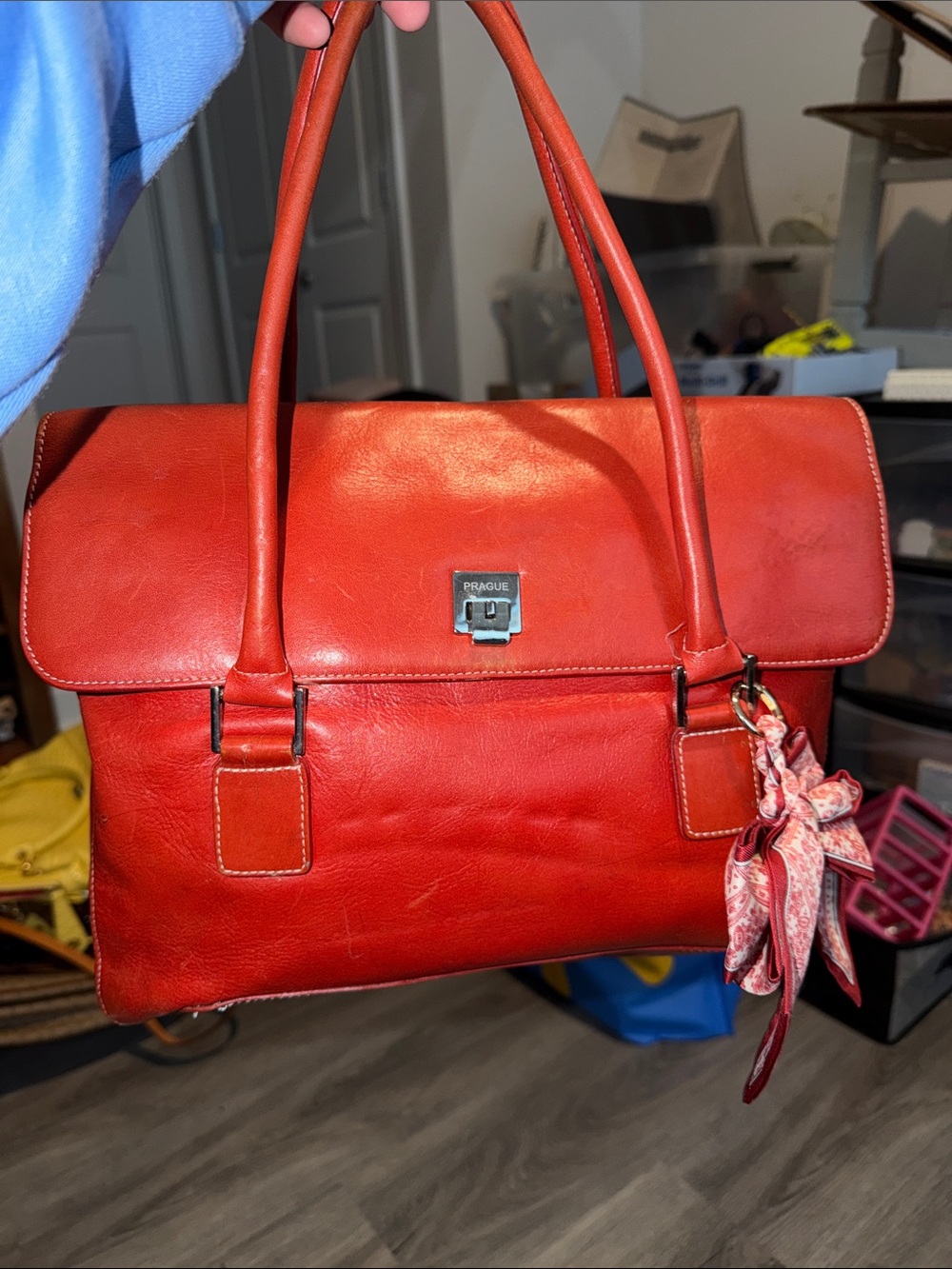 Praque Red Leather Satchel Handbag